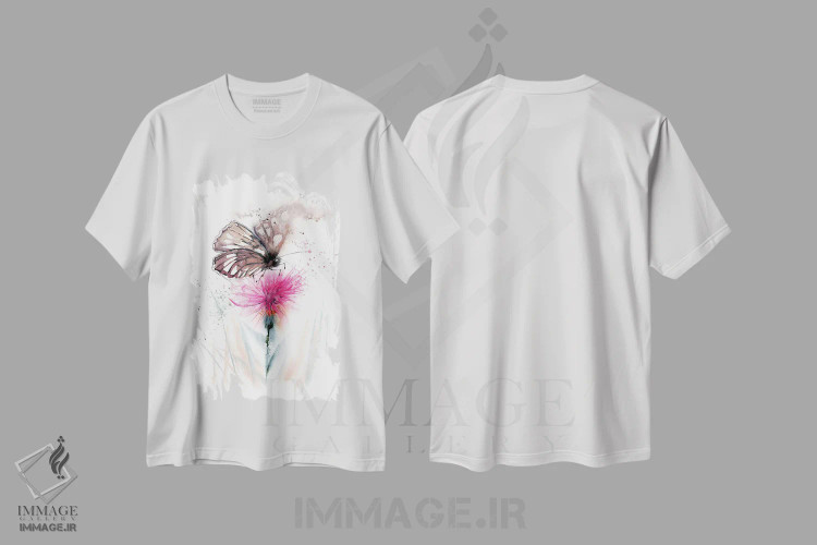 تیشرت سفید طرح دار پروانه و خار، دکور معاصر اثر الگا چفرانوف | فروشگاه ایماژ