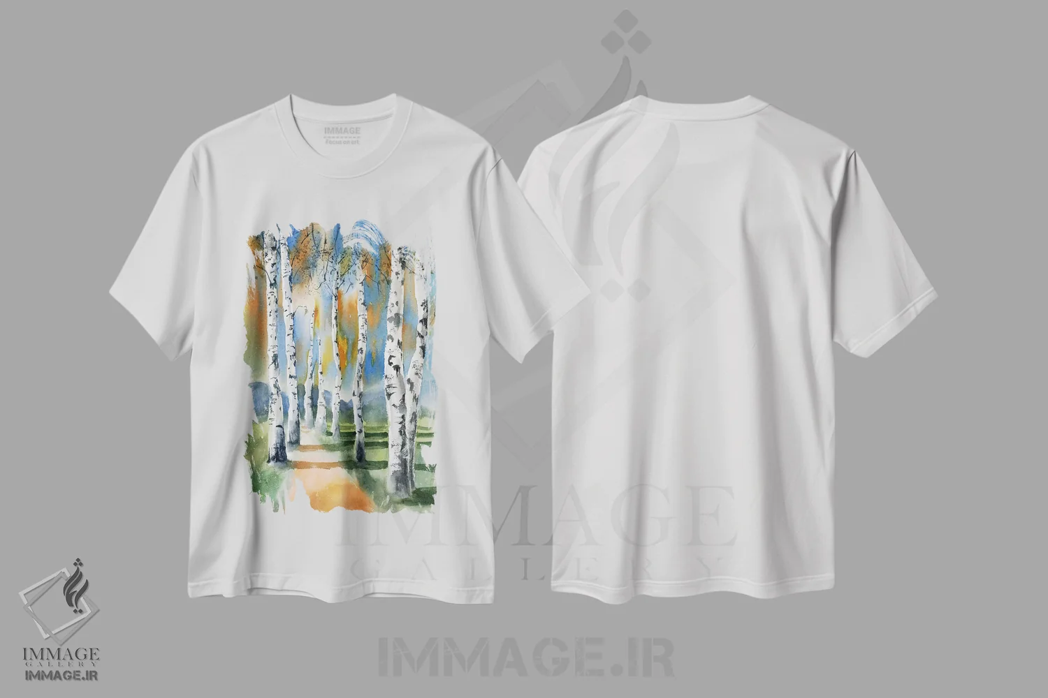 تیشرت سفید طرح دار درختان توس ۱، دکور معاصر اثر الگا چفرانوف | immage.ir