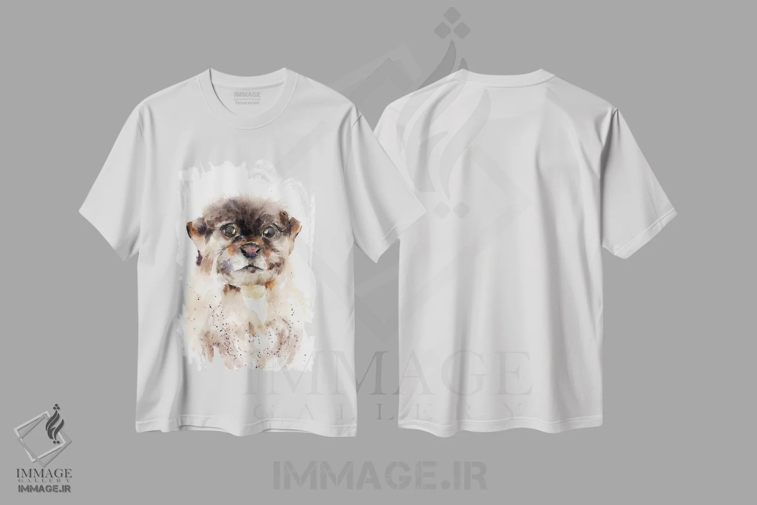 تیشرت سفید طرح دار سمور آبی، دکور معاصر اثر الگا چفرانوف | فروشگاه ایماژ