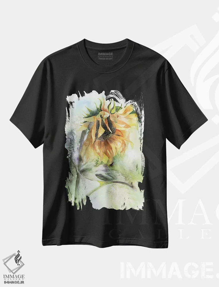 تیشرت مشکی طرح دار آفتابگردان، دکور معاصر اثر الگا چفرانوف | فروشگاه ایماژ
