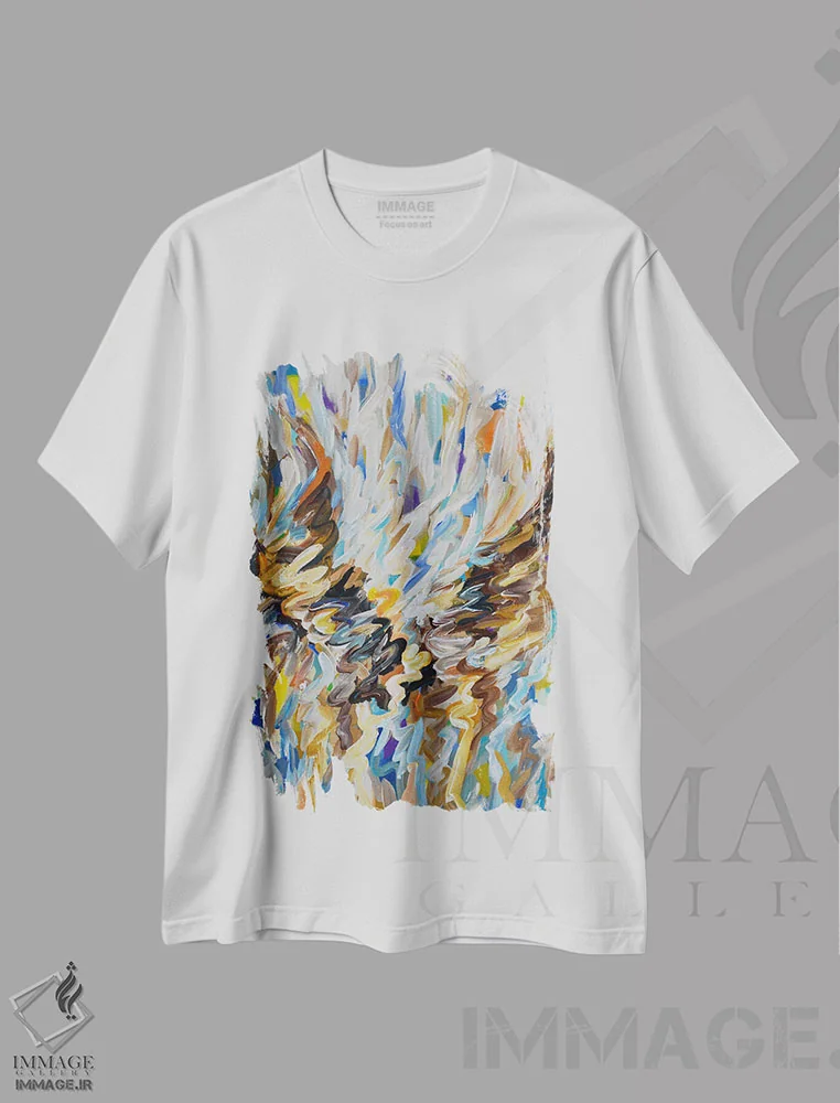 تیشرت سفید طرح دار روبان های رقصان ۲ اثر الگا تکاچیک | فروشگاه ایماژ