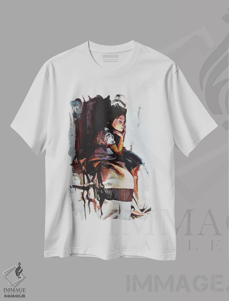 تیشرت سفید طرح دار خواب بین، هنر فاخر معاصر اثر مارکو اورتولان | immage.ir