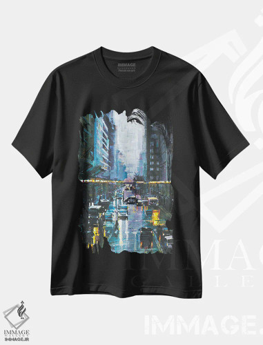 تیشرت مشکی طرح دار خیابان های نیویورک، دکور معاصر اثر مارکو اورتولان | فروشگاه ایماژ