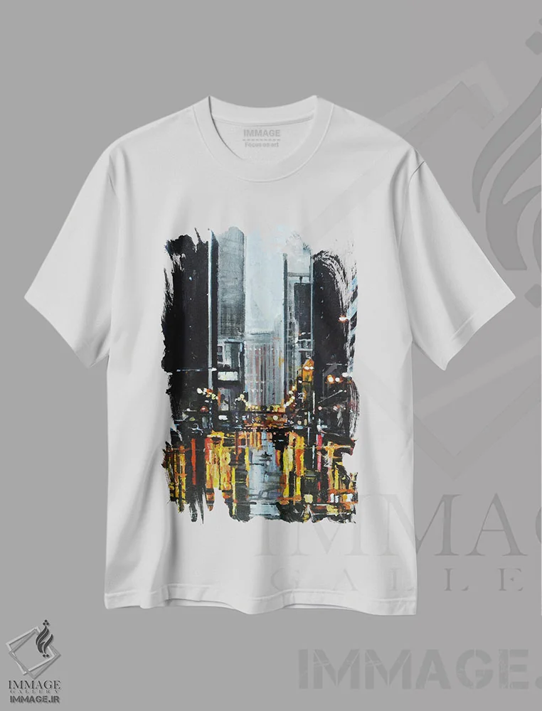 تیشرت سفید طرح دار شهر نیویورک، مدیوم اثر مارکو اورتولان | فروشگاه ایماژ