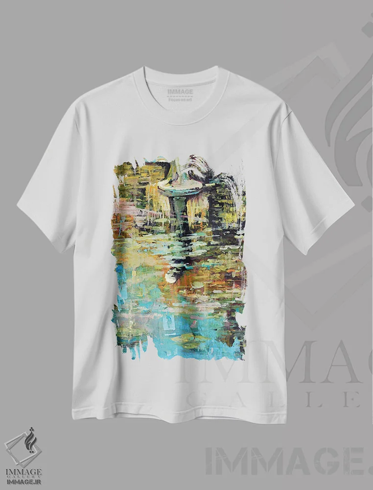 تیشرت سفید طرح دار نیلوفرهای آبی V، مدیوم اثر مارکو اورتولان | فروشگاه ایماژ