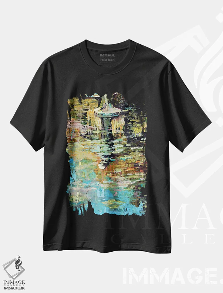 تیشرت مشکی طرح دار نیلوفرهای آبی V، مدیوم اثر مارکو اورتولان | immage.ir