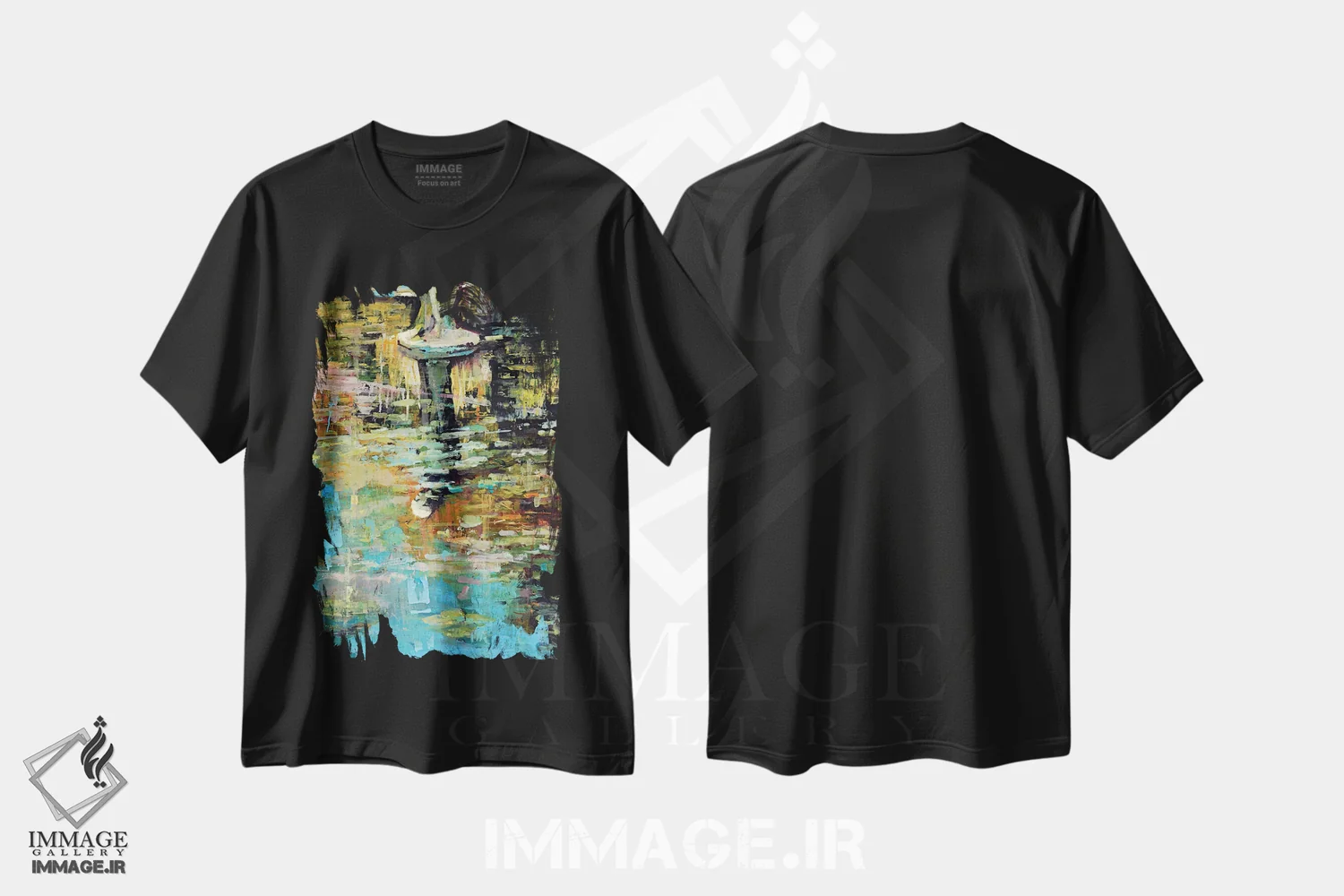 تیشرت مشکی طرح دار نیلوفرهای آبی V، مدیوم اثر مارکو اورتولان | immage.ir