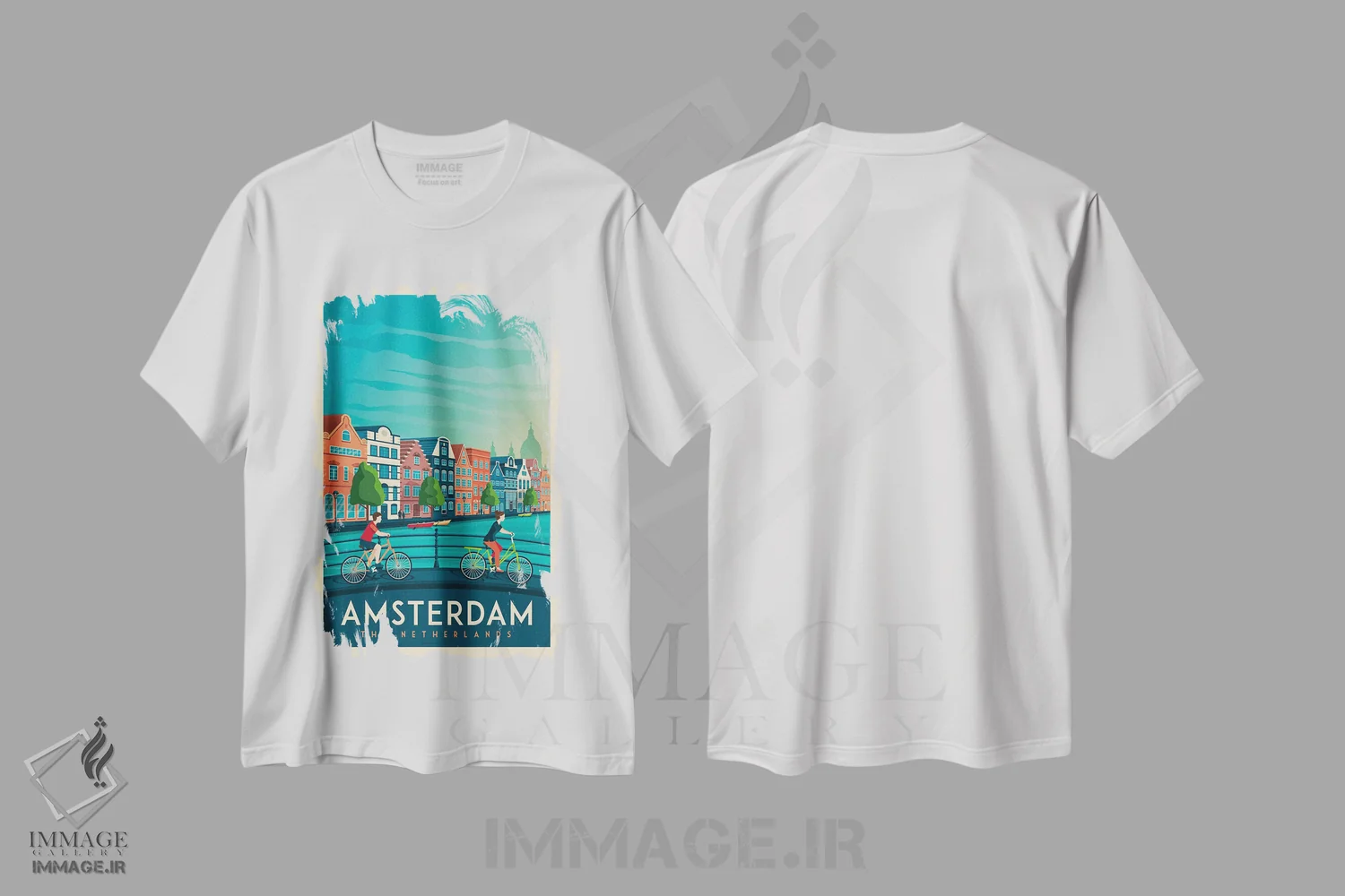 تیشرت سفید طرح دار پوستر سفر آمستردام، تزئینی اثر اولا هوپ تراول پوسترز | immage.ir