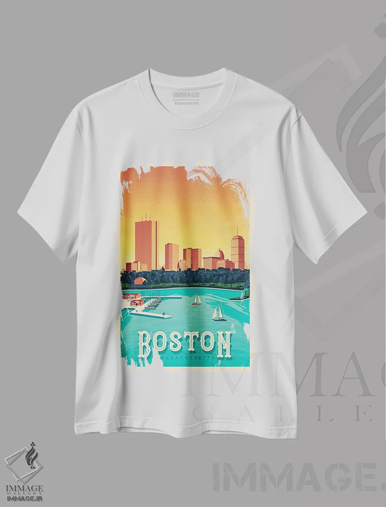 تیشرت سفید طرح دار پوستر سفر بوستون، تزئینی اثر اولا هوپ تراول پوسترز | فروشگاه ایماژ