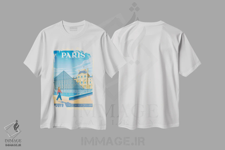 تیشرت سفید طرح دار پوستر سفر پاریس فرانسه موزه لوور، هنر دیجیتال اثر اولا هوپ تراول پوسترز | فروشگاه ایماژ