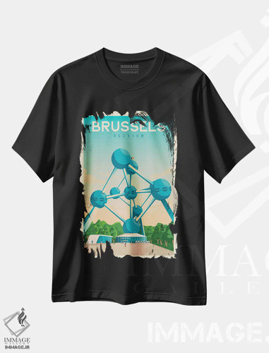 تیشرت مشکی طرح دار پوستر سفر بروکسل بلژیک، تزئینی اثر اولا هوپ تراول پوسترز | فروشگاه ایماژ