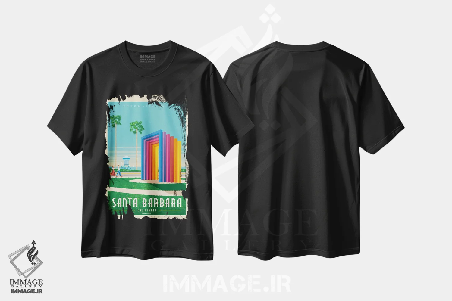 تیشرت مشکی طرح دار پوستر سفر سانتا باربارا کالیفرنیا، هنر دیجیتال اثر اولا هوپ تراول پوسترز | immage.ir