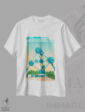 تیشرت سفید طرح دار پوستر سفر بروکسل بلژیک، تزئینی اثر اولا هوپ تراول پوسترز | immage.ir