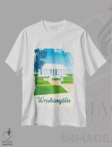 تیشرت سفید طرح دار پوستر سفر واشنگتن دی سی یادبود لینکلن، هنر دیجیتال اثر اولا هوپ تراول پوسترز | immage.ir