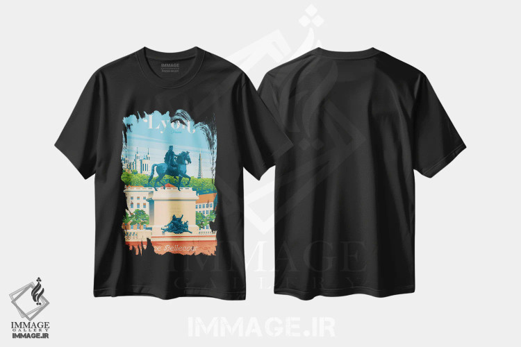 تیشرت مشکی طرح دار پوستر سفر لیون فرانسه، هنر دیجیتال اثر اولا هوپ تراول پوسترز | فروشگاه ایماژ