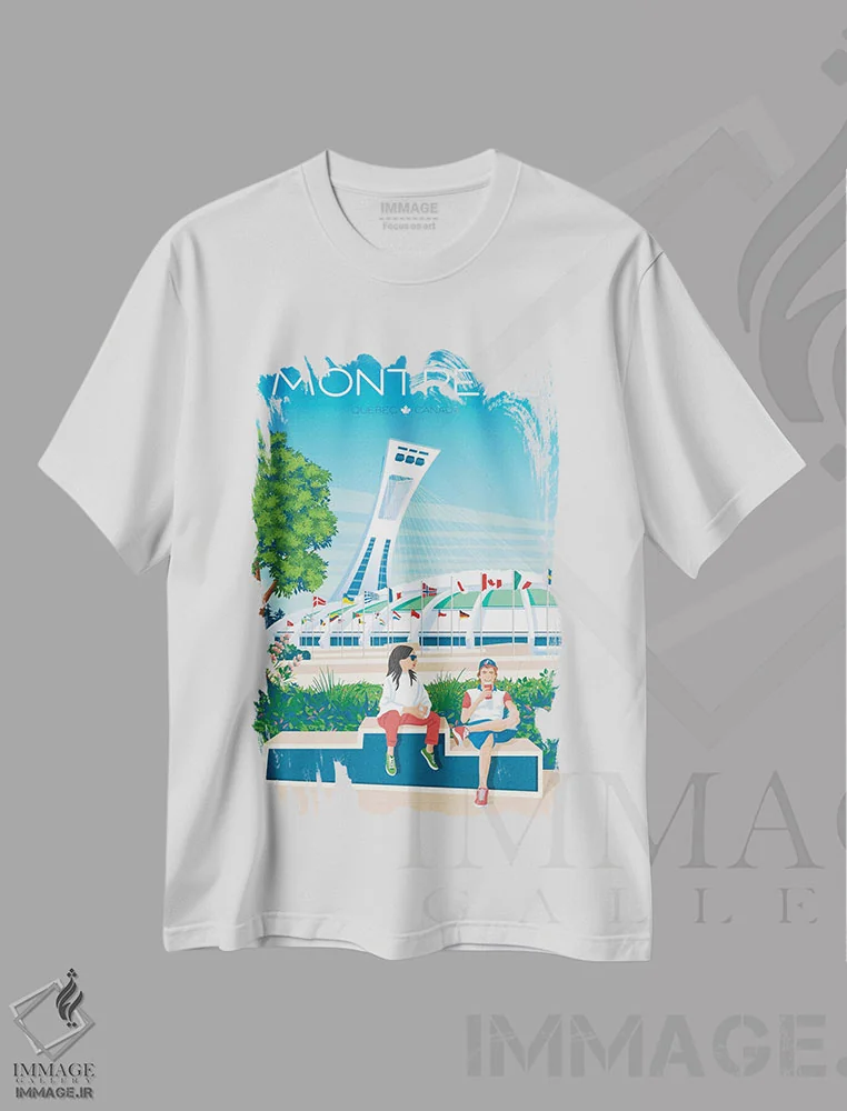 تیشرت سفید طرح دار پوستر سفر مونترال کبک، هنر دیجیتال اثر اولا هوپ تراول پوسترز | فروشگاه ایماژ