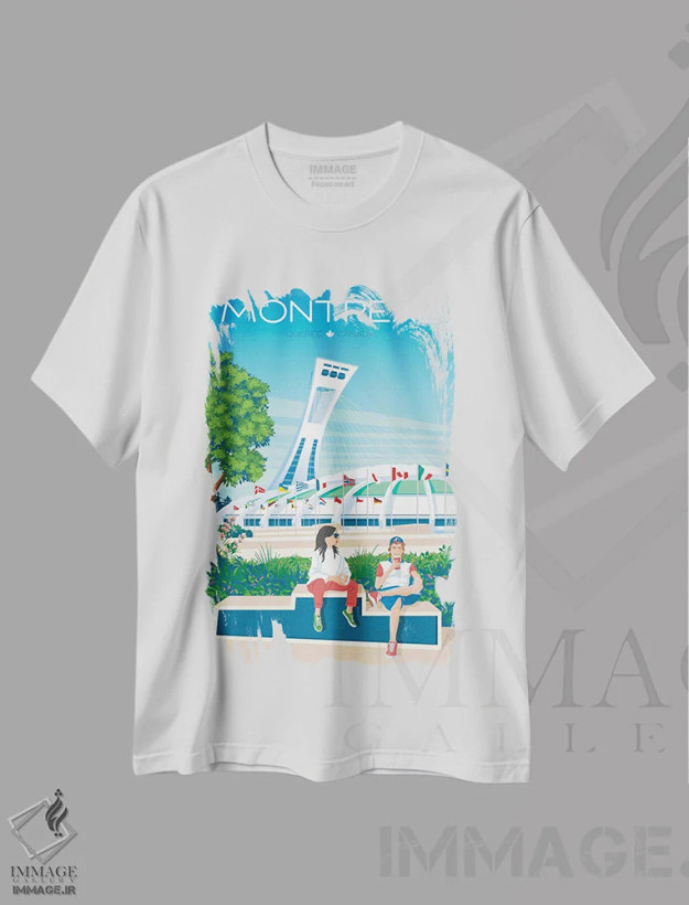 تیشرت سفید طرح دار پوستر سفر مونترال کبک، هنر دیجیتال اثر اولا هوپ تراول پوسترز | فروشگاه ایماژ