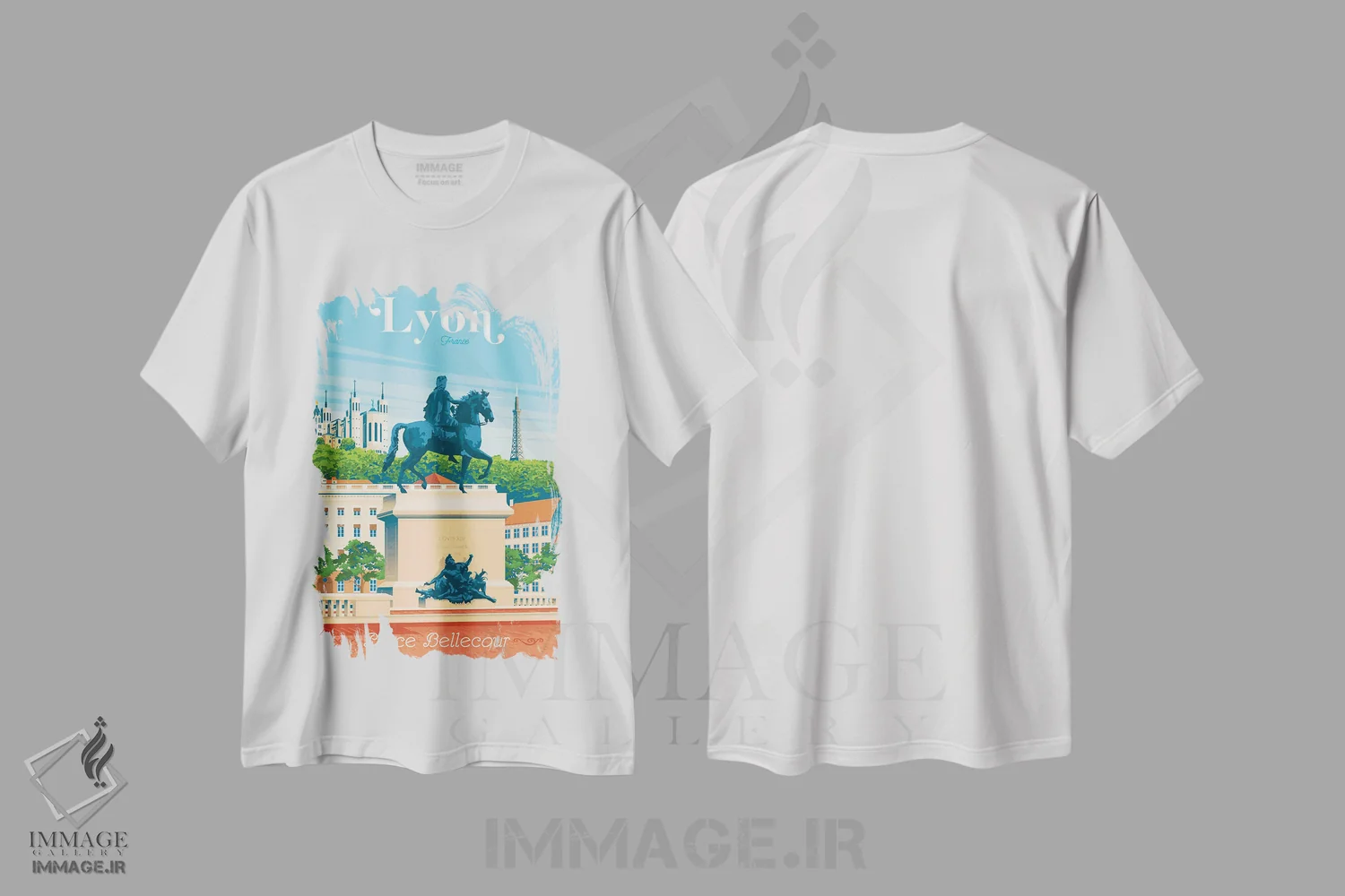 تیشرت سفید طرح دار پوستر سفر لیون فرانسه، هنر دیجیتال اثر اولا هوپ تراول پوسترز | immage.ir