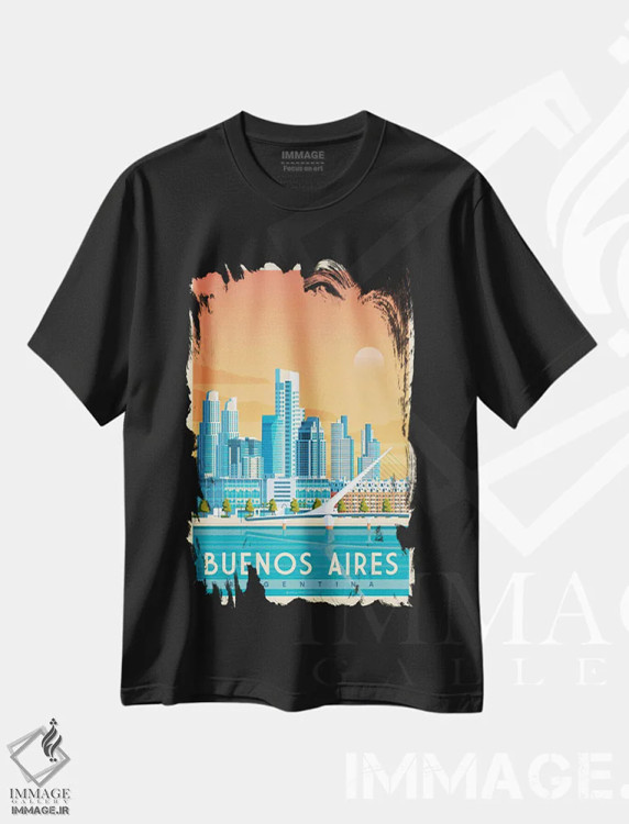 تیشرت مشکی طرح دار پوستر سفر بوینوس آیرس آرژانتین، تزئینی اثر اولا هوپ تراول پوسترز | فروشگاه ایماژ