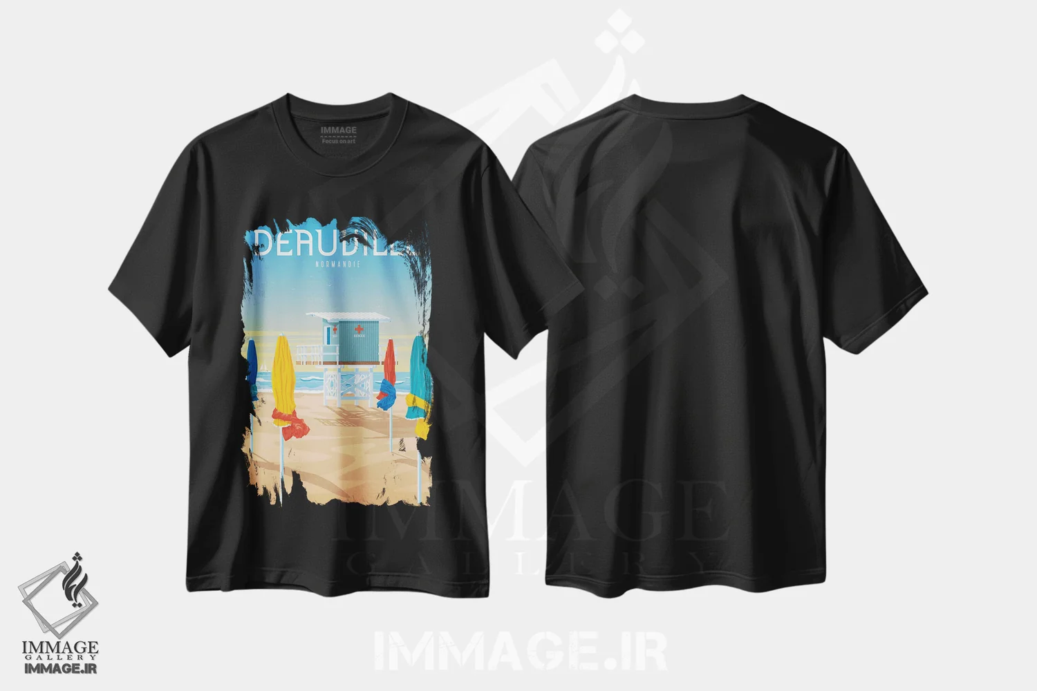 تیشرت مشکی طرح دار پوستر سفر ساحل دوویل فرانسه، هنر دیجیتال اثر اولا هوپ تراول پوسترز | immage.ir