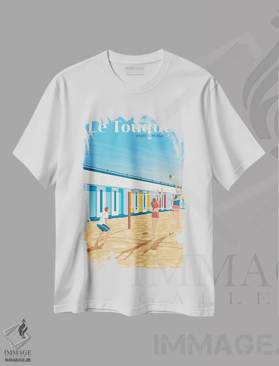 تیشرت سفید طرح دار پوستر سفر لو توکه پاریس پلاژ، هنر دیجیتال اثر اولا هوپ تراول پوسترز | immage.ir
