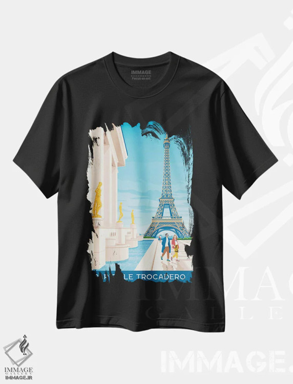 تیشرت مشکی طرح دار پوستر سفر میدان تروکادرو پاریس فرانسه، هنر دیجیتال اثر اولا هوپ تراول پوسترز | immage.ir