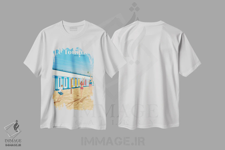 تیشرت سفید طرح دار پوستر سفر لو توکه پاریس پلاژ، هنر دیجیتال اثر اولا هوپ تراول پوسترز | immage.ir