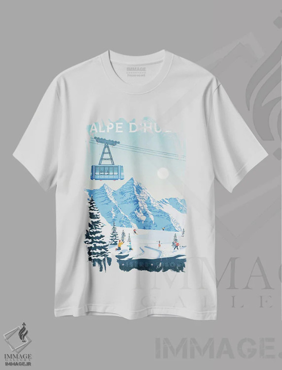 تیشرت سفید طرح دار منطقه اسکی آلپ دیوز فرانسه، هنر دیجیتال اثر اولا هوپ تراول پوسترز | فروشگاه ایماژ