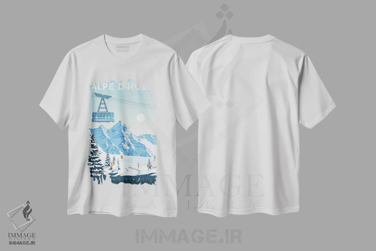 تیشرت سفید طرح دار منطقه اسکی آلپ دیوز فرانسه، هنر دیجیتال اثر اولا هوپ تراول پوسترز | فروشگاه ایماژ
