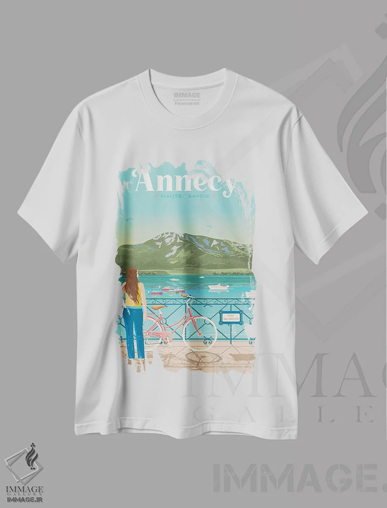 تیشرت سفید طرح دار تصویر سفر پل عشاق آنسی فرانسه، هنر دیجیتال اثر اولا هوپ تراول پوسترز | immage.ir