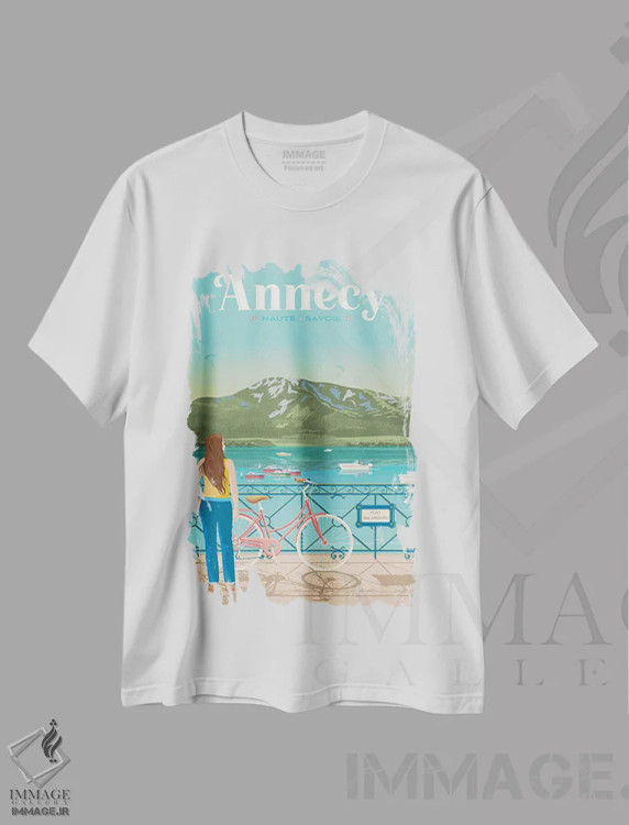 تیشرت سفید طرح دار تصویر سفر پل عشاق آنسی فرانسه، هنر دیجیتال اثر اولا هوپ تراول پوسترز | immage.ir