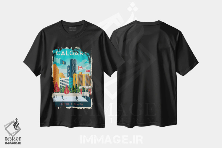 تیشرت مشکی طرح دار پوستر سفر کلگری آلبرتا، تزئینی اثر اولا هوپ تراول پوسترز | immage.ir