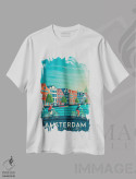 تیشرت سفید طرح دار تصویر سفر آمستردام هلند، هنر دیجیتال اثر اولا هوپ تراول پوسترز | فروشگاه ایماژ