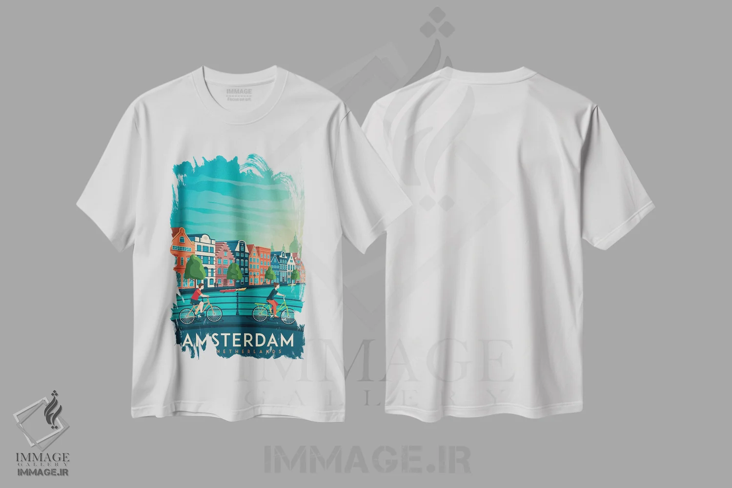 تیشرت سفید طرح دار تصویر سفر آمستردام هلند، هنر دیجیتال اثر اولا هوپ تراول پوسترز | فروشگاه ایماژ