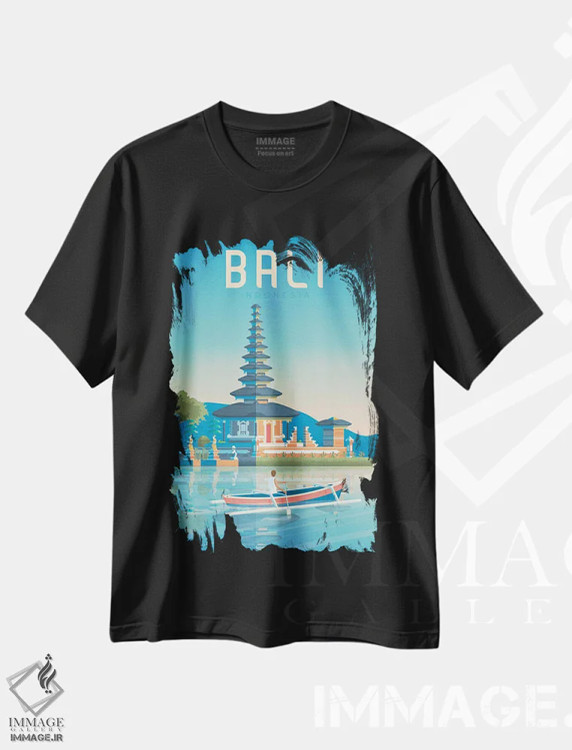تیشرت مشکی طرح دار تصویر سفر بالی اندونزی، هنر دیجیتال اثر اولا هوپ تراول پوسترز | immage.ir