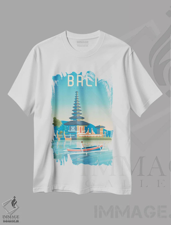 تیشرت سفید طرح دار تصویر سفر بالی اندونزی، هنر دیجیتال اثر اولا هوپ تراول پوسترز | فروشگاه ایماژ