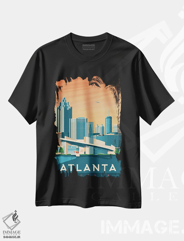 تیشرت مشکی طرح دار تصویر سفر آتلانتا جورجیا، هنر دیجیتال اثر اولا هوپ تراول پوسترز | فروشگاه ایماژ