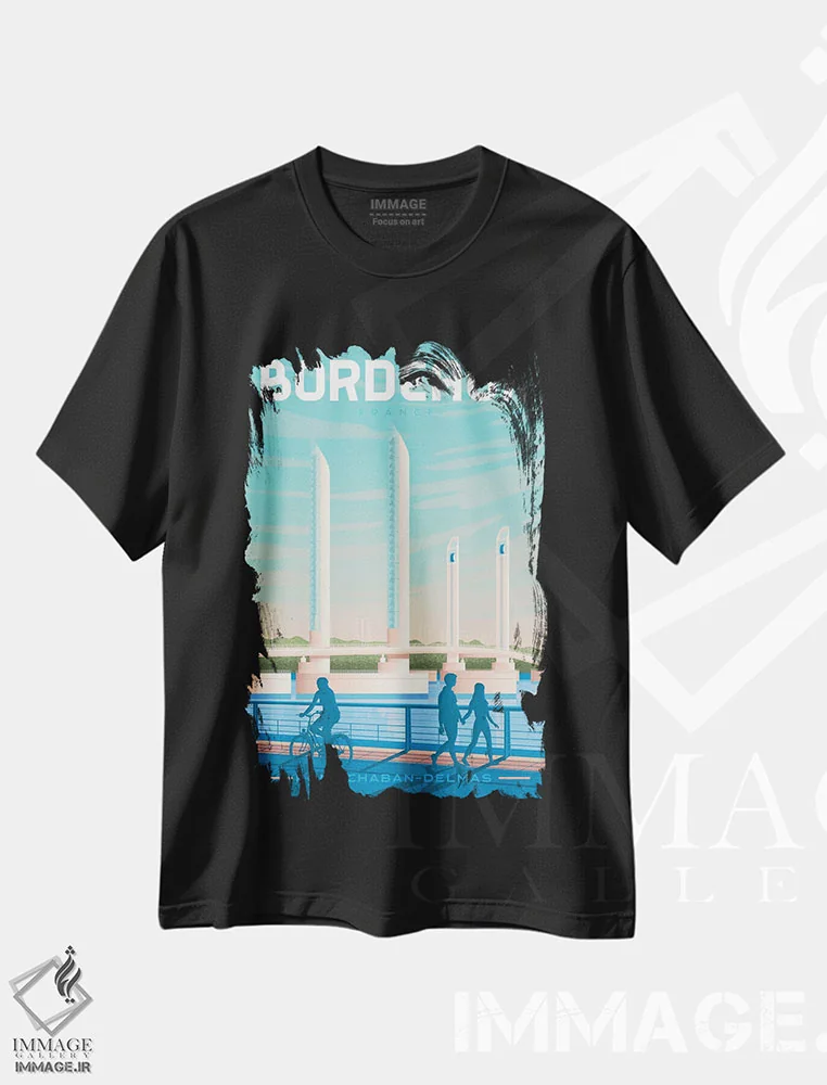 تیشرت مشکی طرح دار تصویر سفر بوردو فرانسه، هنر دیجیتال اثر اولا هوپ تراول پوسترز | فروشگاه ایماژ