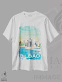 تیشرت سفید طرح دار تصویر سفر بیلبائو باسک کانتری اسپانیا، هنر دیجیتال اثر اولا هوپ تراول پوسترز | فروشگاه ایماژ