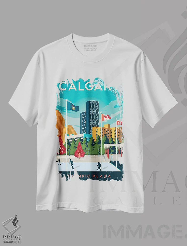 تیشرت سفید طرح دار تصویر سفر کلگری آلبرتا کانادا، هنر دیجیتال اثر اولا هوپ تراول پوسترز | immage.ir