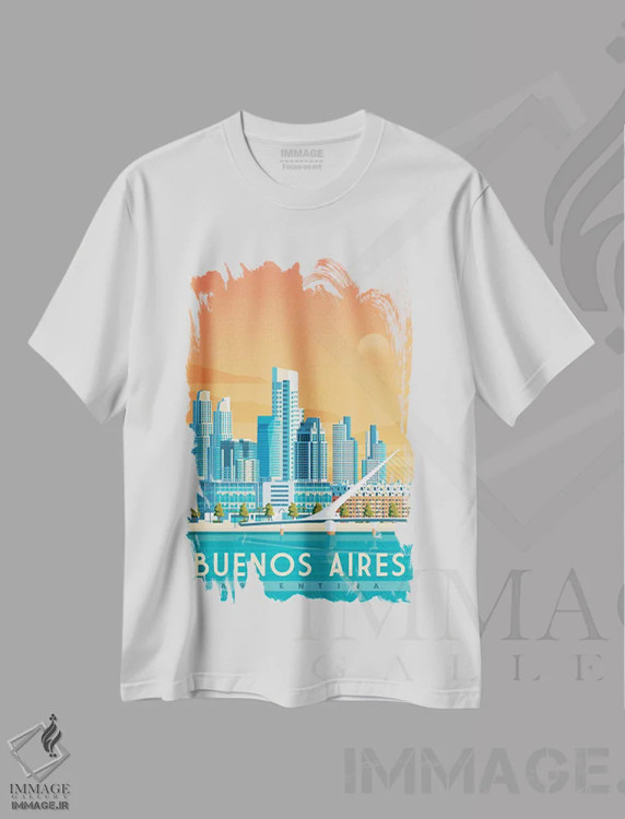تیشرت سفید طرح دار تصویر سفر بوئنوس آیرس آرژانتین، هنر دیجیتال اثر اولا هوپ تراول پوسترز | immage.ir