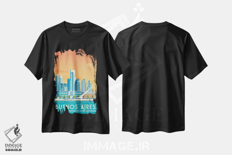 تیشرت مشکی طرح دار تصویر سفر بوئنوس آیرس آرژانتین، هنر دیجیتال اثر اولا هوپ تراول پوسترز | فروشگاه ایماژ
