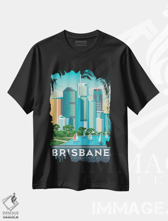 تیشرت مشکی طرح دار تصویر سفر بریزبن استرالیا، هنر دیجیتال اثر اولا هوپ تراول پوسترز | immage.ir