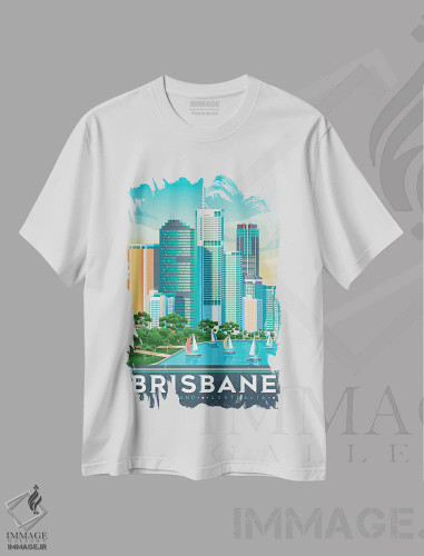 تیشرت سفید طرح دار تصویر سفر بریزبن استرالیا، هنر دیجیتال اثر اولا هوپ تراول پوسترز | فروشگاه ایماژ