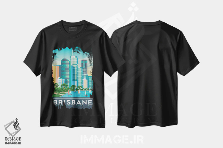 تیشرت مشکی طرح دار تصویر سفر بریزبن استرالیا، هنر دیجیتال اثر اولا هوپ تراول پوسترز | immage.ir