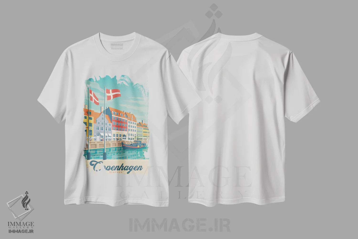 تیشرت سفید طرح دار تصویر سفر کپنهاگ دانمارک، هنر دیجیتال اثر اولا هوپ تراول پوسترز | فروشگاه ایماژ