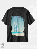 تیشرت مشکی طرح دار تصویر سفر برج خلیفه دبی، هنر دیجیتال اثر اولا هوپ تراول پوسترز | فروشگاه ایماژ