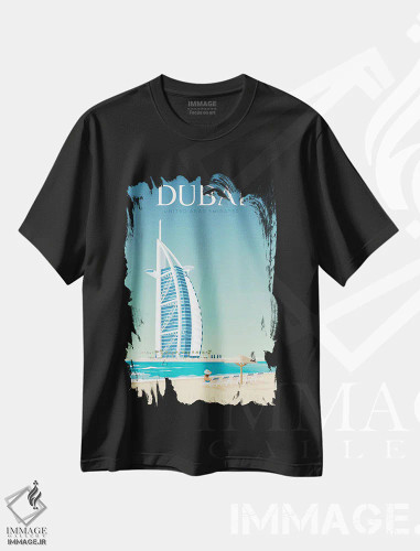 تیشرت مشکی طرح دار تصویر سفر برج خلیفه دبی، هنر دیجیتال اثر اولا هوپ تراول پوسترز | فروشگاه ایماژ