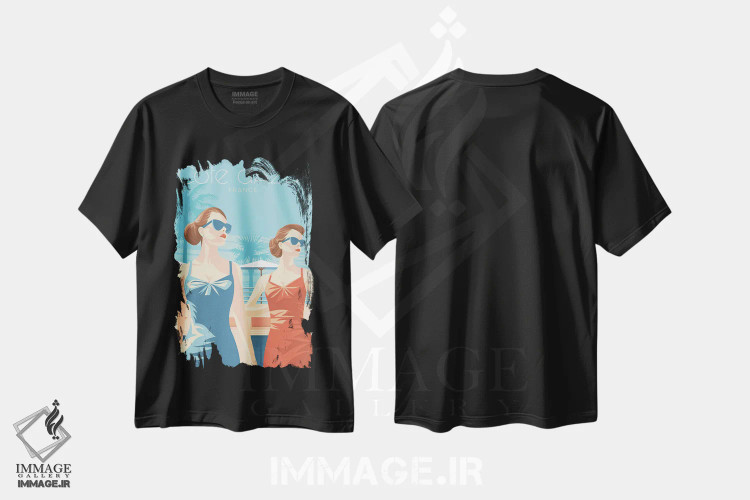 تیشرت مشکی طرح دار تصویر سفر بانوان ریویرا فرانسه، هنر دیجیتال اثر اولا هوپ تراول پوسترز | immage.ir