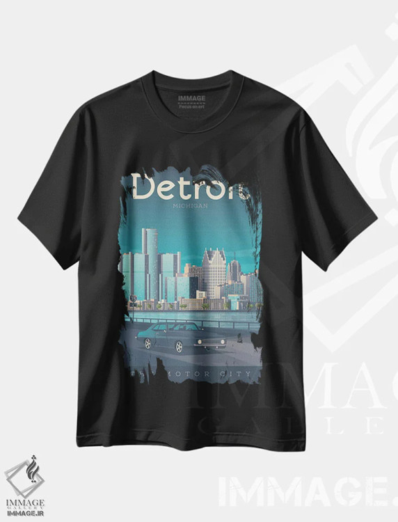 تیشرت مشکی طرح دار تصویر سفر دیترویت میشیگان، هنر دیجیتال اثر اولا هوپ تراول پوسترز | immage.ir